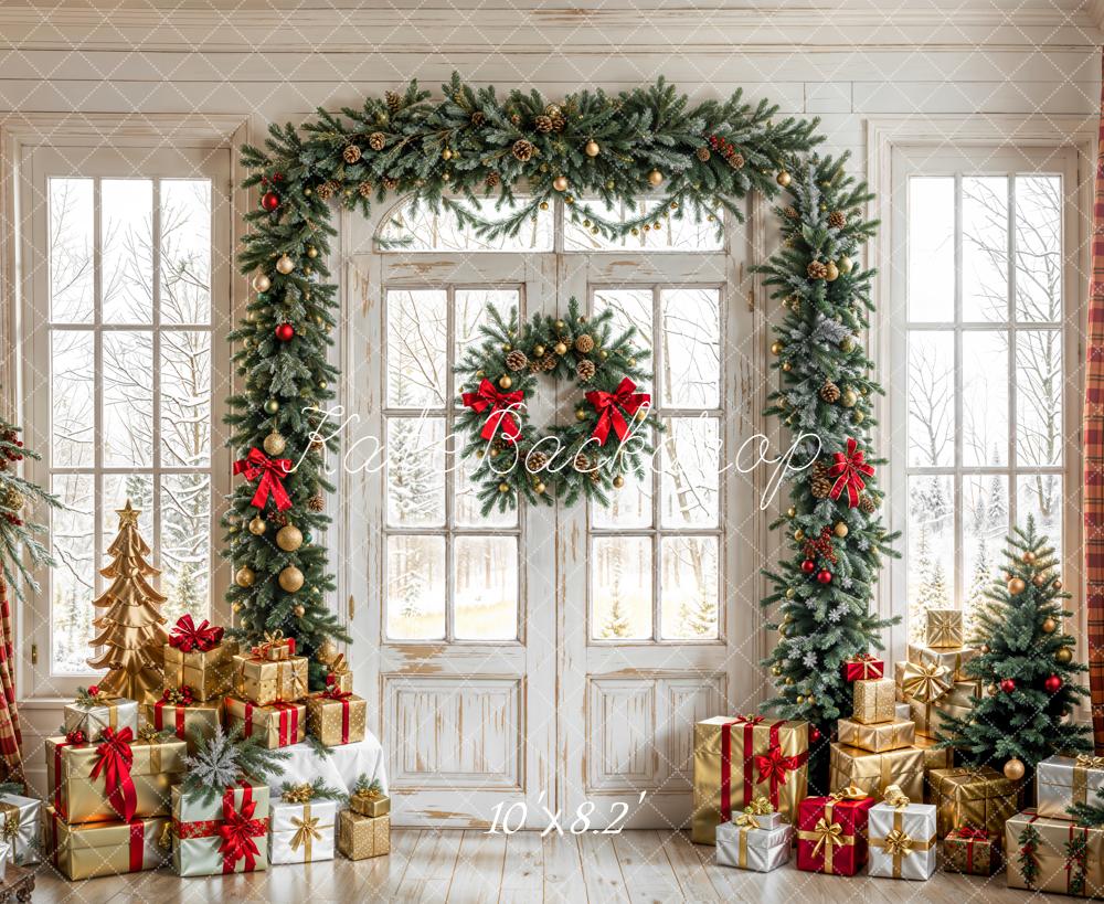 Kate Christmas Gift White Door Wreath Backdrop Designed by Emetselch