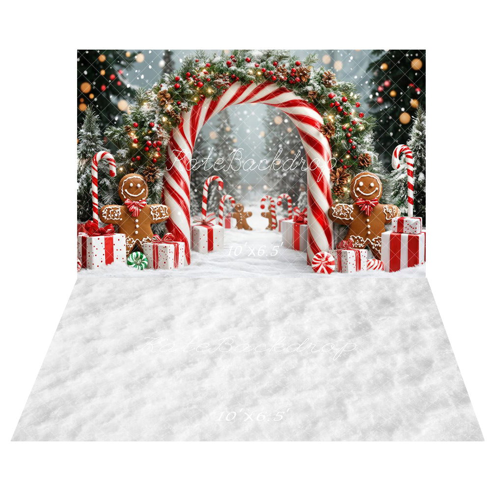 Kate Candy Christmas Gingerbread Backdrop+White Snow Floor Backdrop