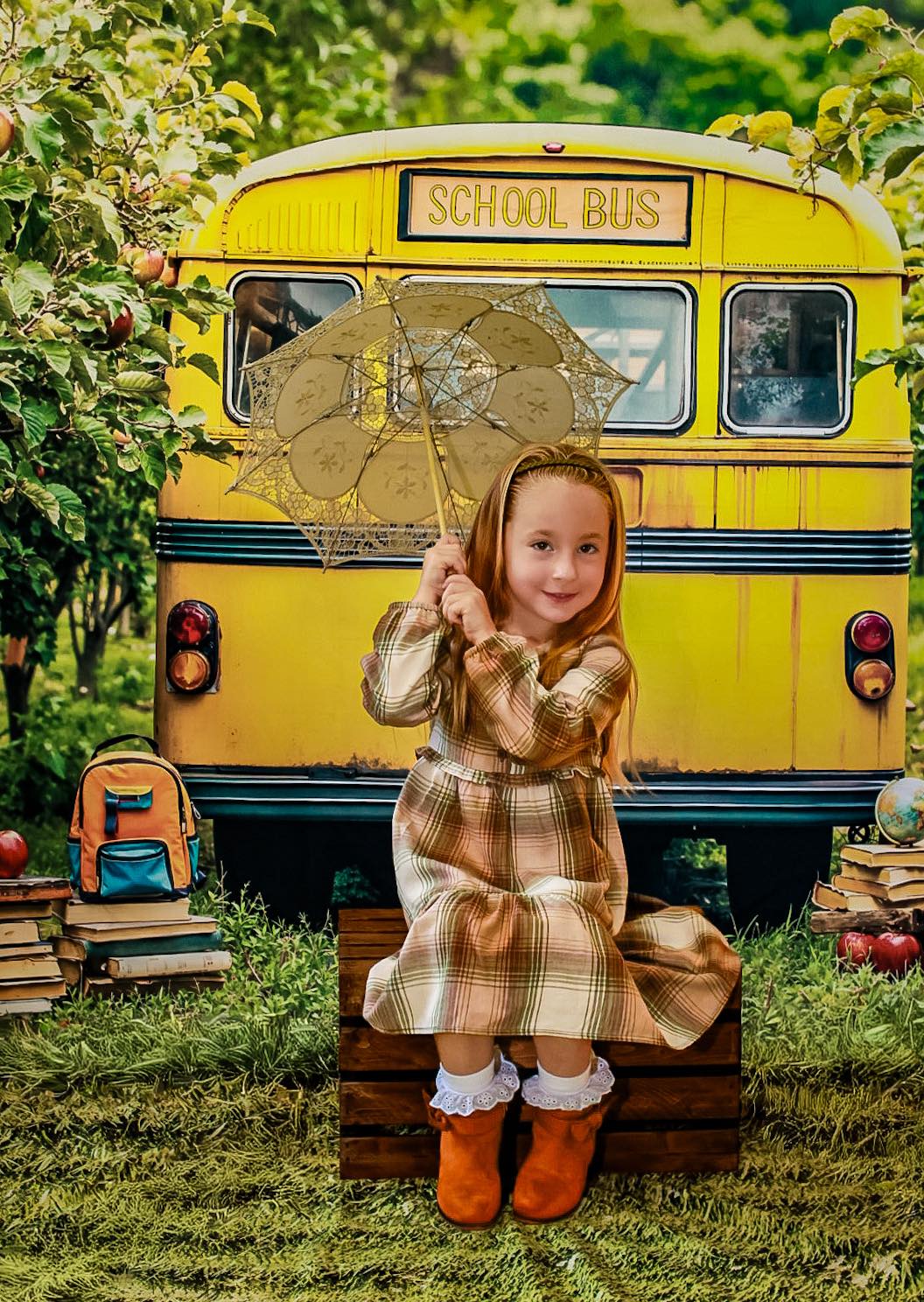 Kate Back To School Bus Apple Orchard Backdrop Designed by Emetselch - Kate Backdrop AU