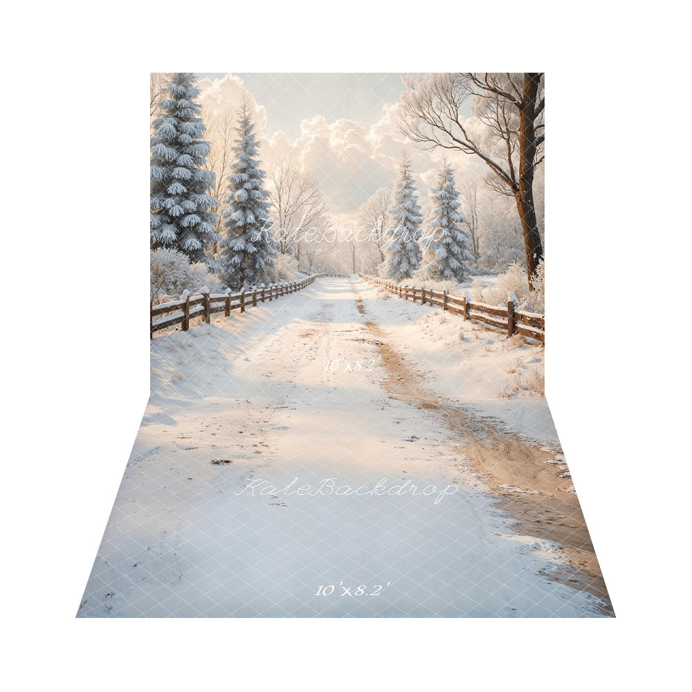 Kate Winter Snow Road Backdrop+Snow Floor Backdrop - Kate Backdrop AU
