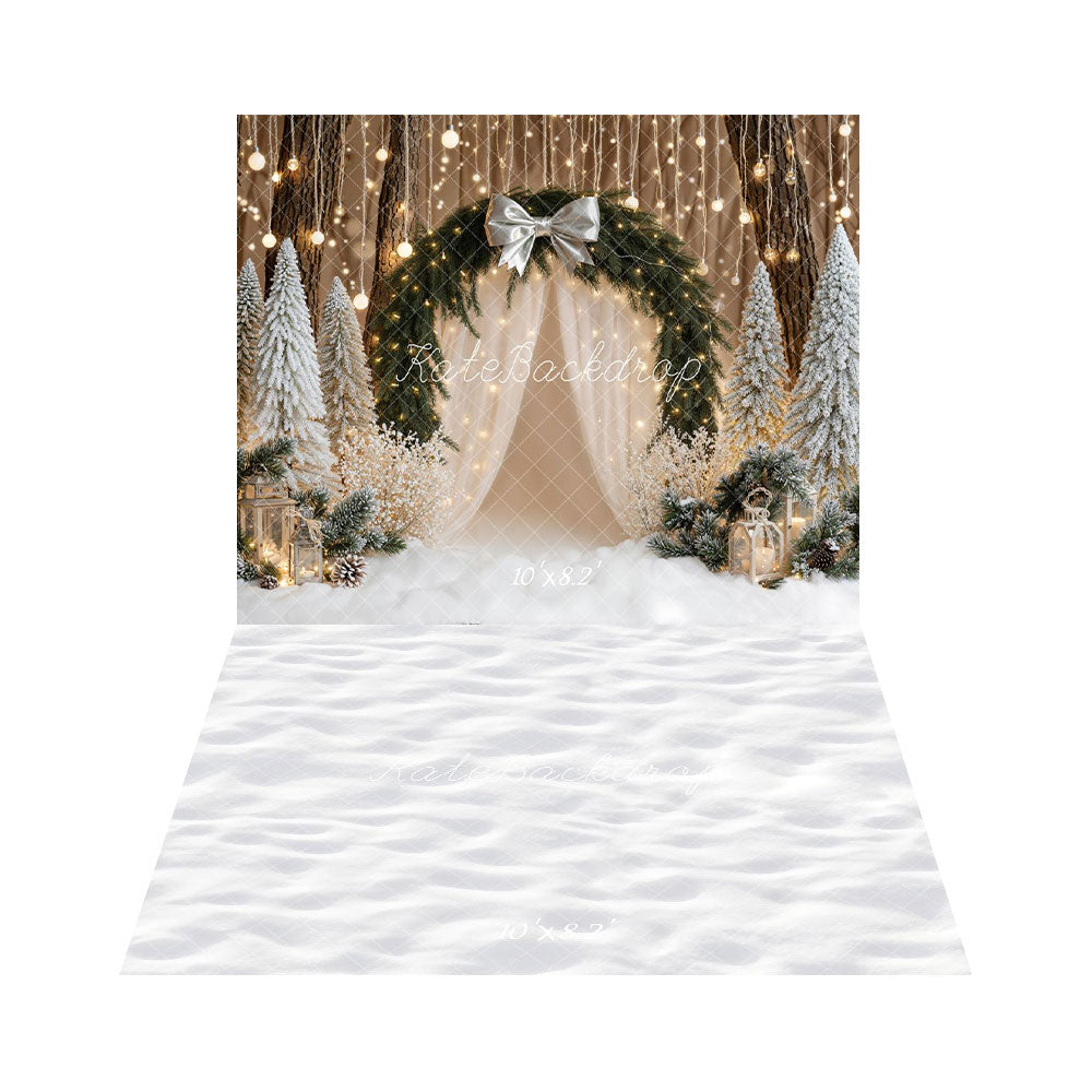 Kate Christmas Tree Arch Bow Backdrop+Snow Floor Backdrop - Kate Backdrop AU