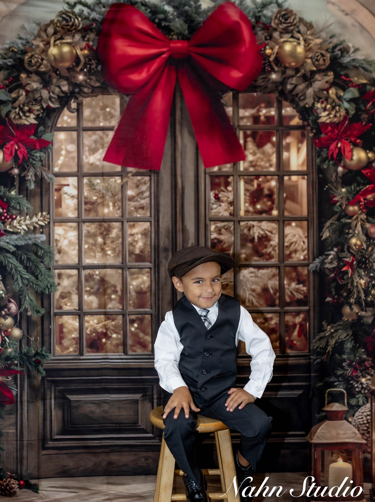 Kate Christmas Door Trees Bow Backdrop Designed by Emetselch - Kate Backdrop AU