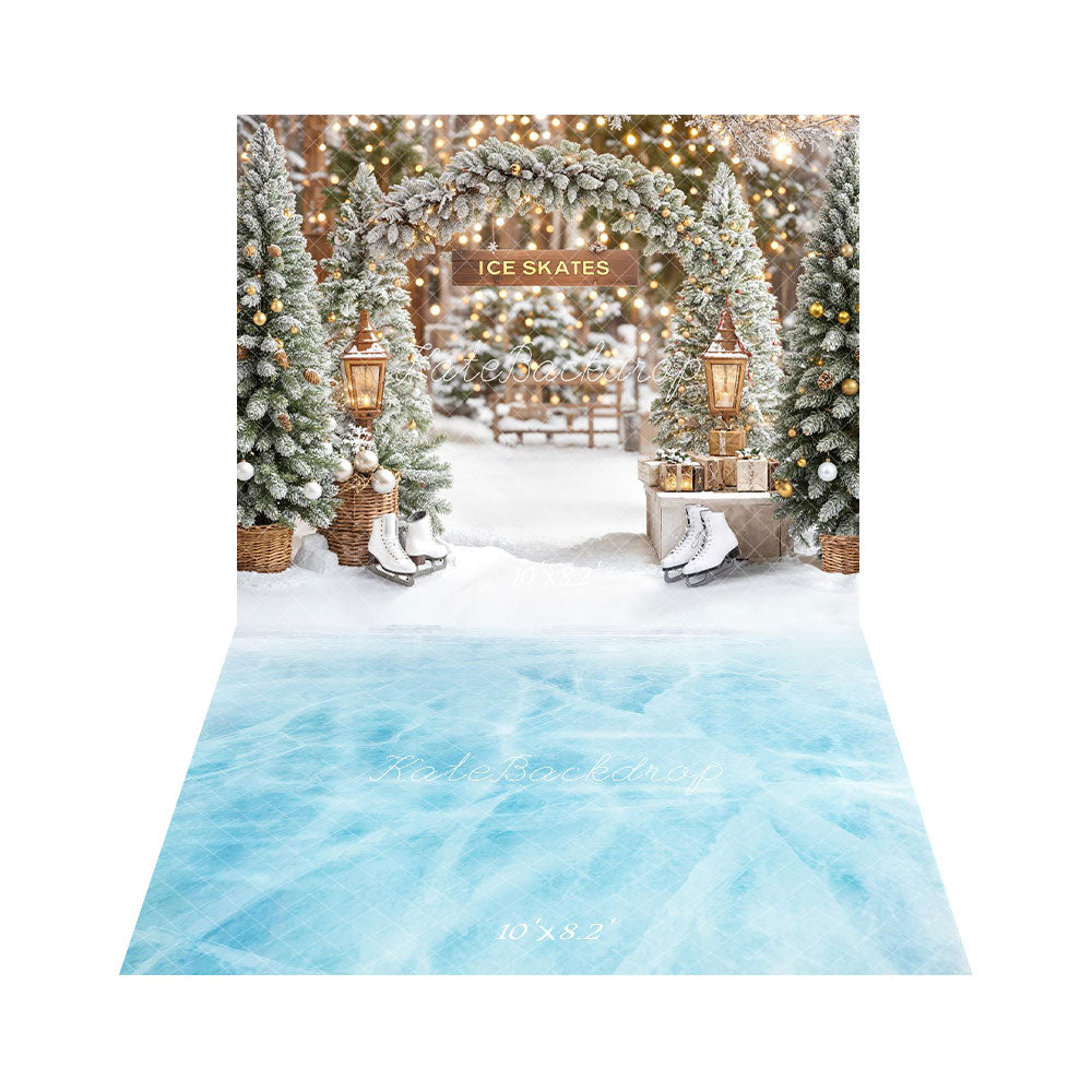 Kate Christmas Ice Skate Backdrop+Blue Frozen Lake Floor Backdrop - Kate Backdrop AU