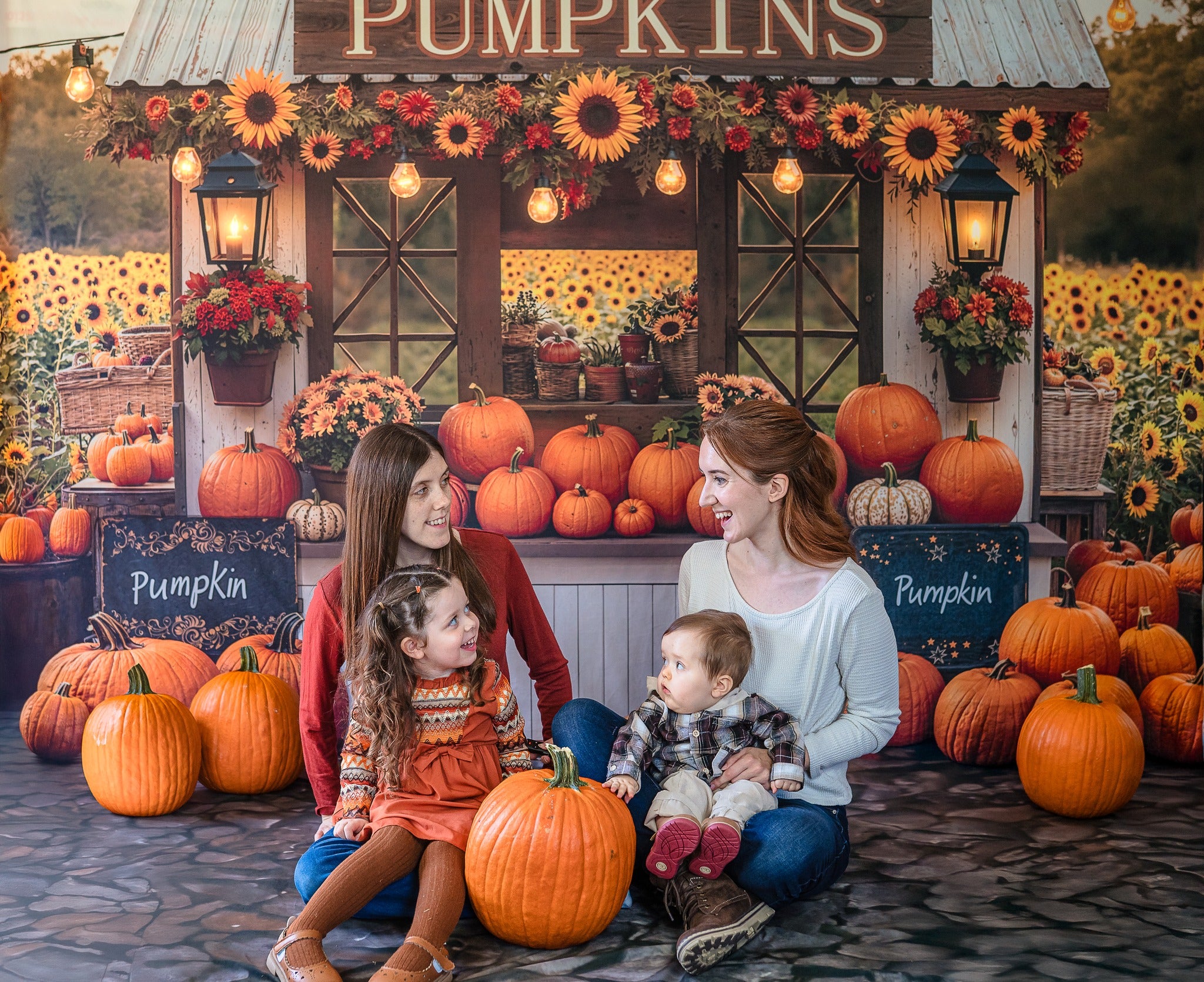 Kate Fall Pumpkin Stand Sunflowers Backdrop Designed by Emetselch