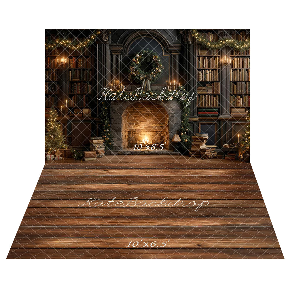 Kate Fireplace Bookshelf Backdrop+Wood Floor Backdrop - Kate Backdrop AU