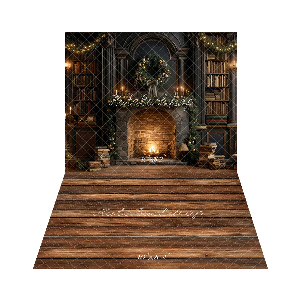 Kate Fireplace Bookshelf Backdrop+Wood Floor Backdrop - Kate Backdrop AU
