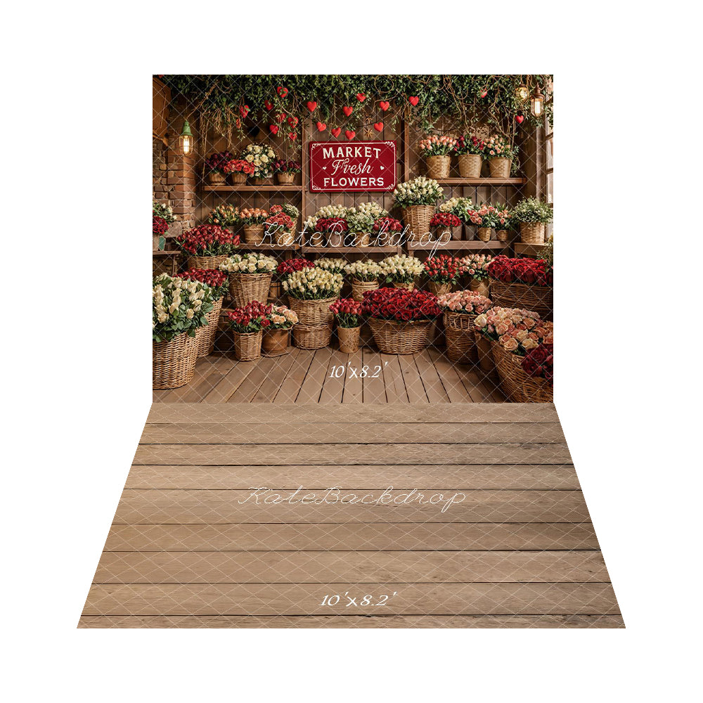 Kate Spring Flower Market +Wood Floor Backdrop