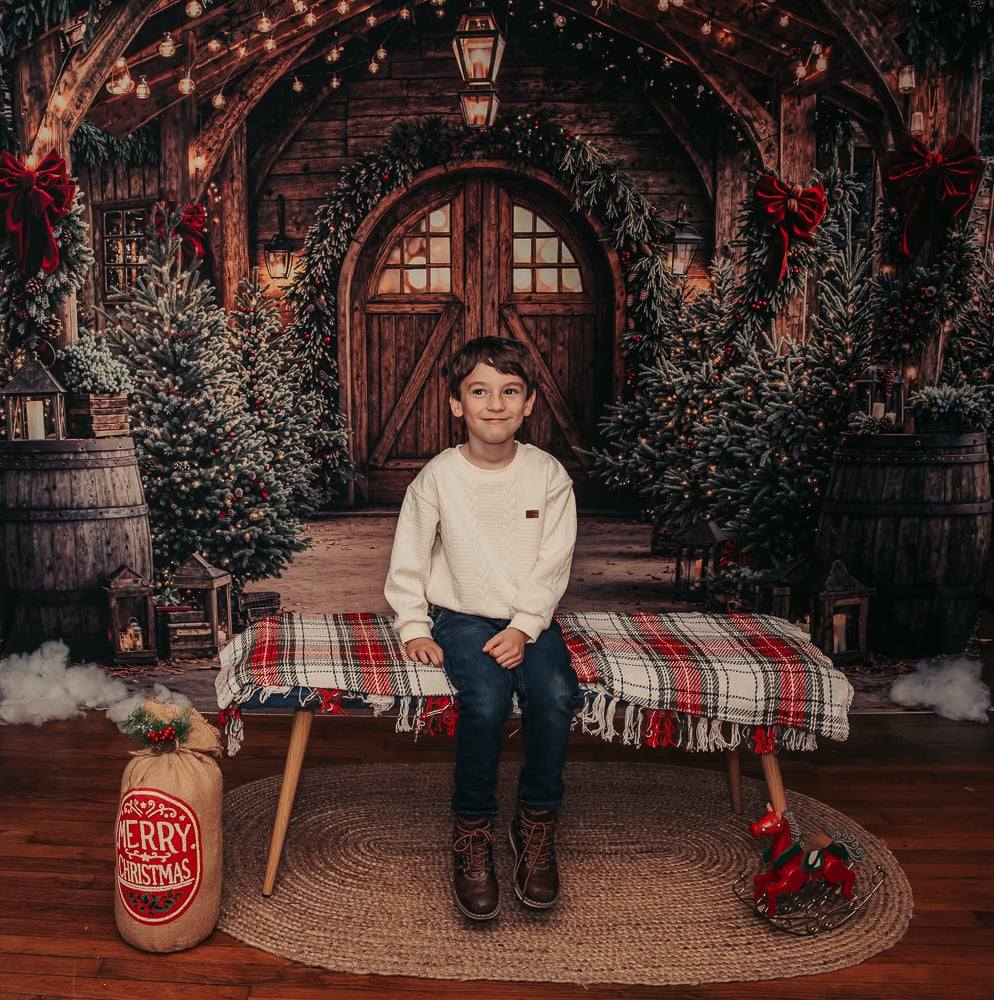 Kate Christmas Wooden Barrels Backdrop Designed by Emetselch - Kate Backdrop AU