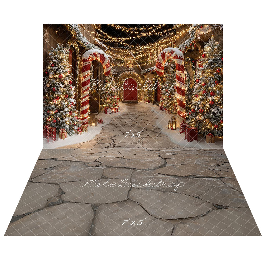 Kate Candy Christmas Street Lights Backdrop+Stone Floor Backdrop