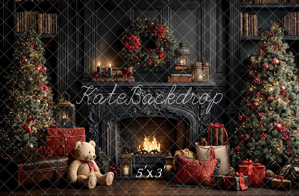 Kate Black Christmas Tree Frieplace Backdrop Designed by Emetselch