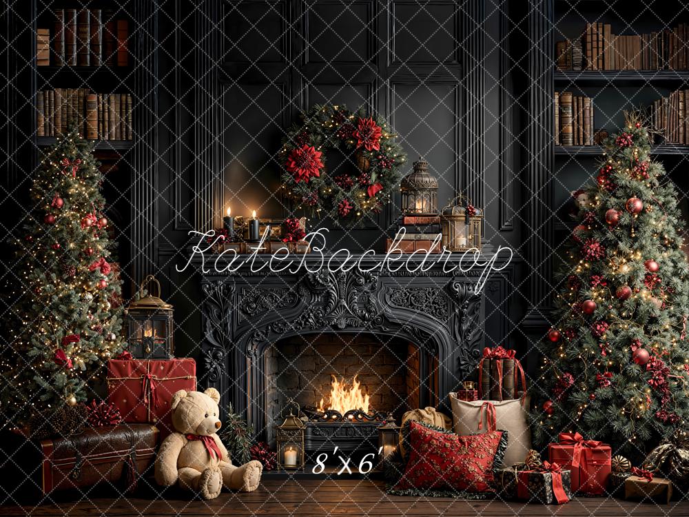 Kate Black Christmas Tree Frieplace Backdrop Designed by Emetselch