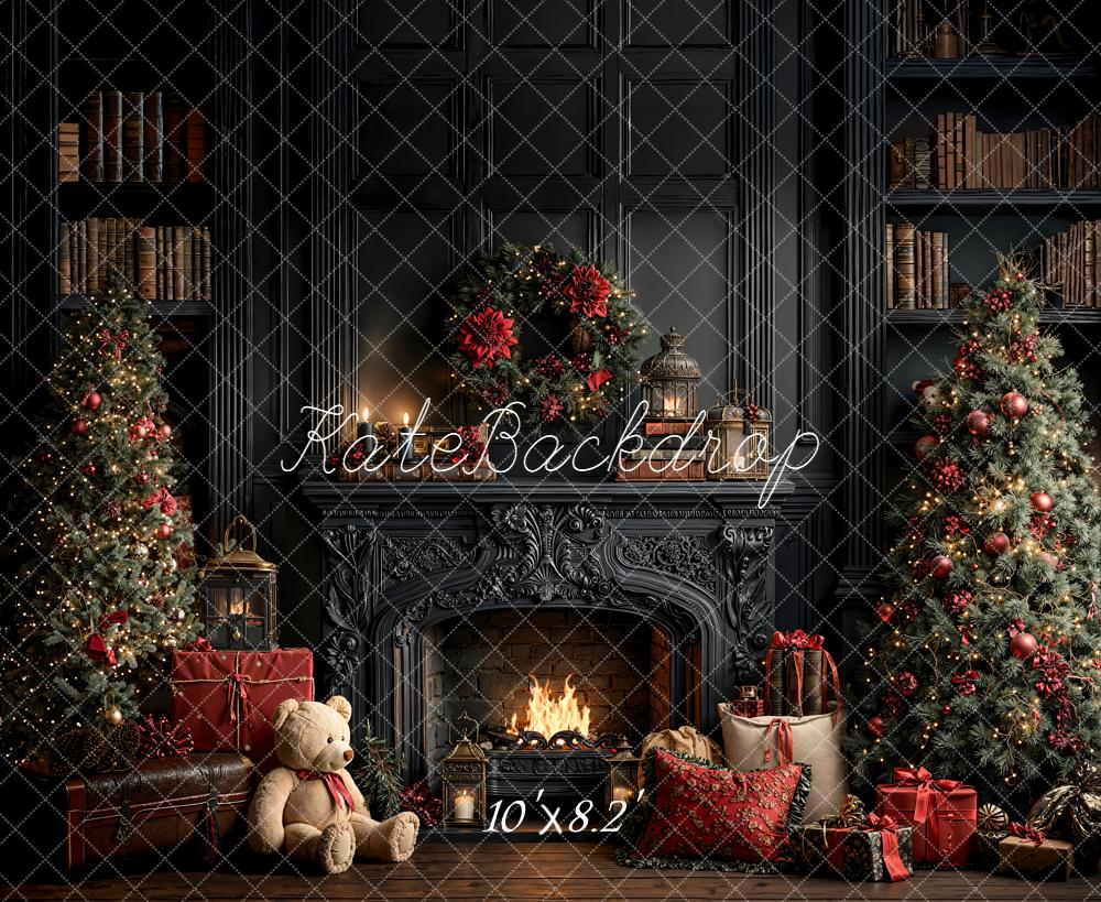 Kate Black Christmas Tree Frieplace Backdrop Designed by Emetselch