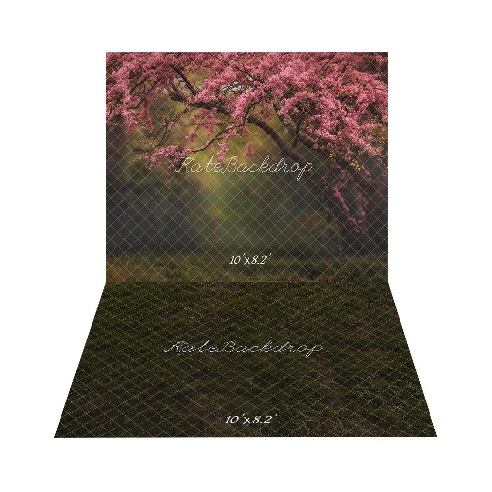Kate Spring Pink Blooming Flower Tree Backdrop+Grass Floor Backdrop