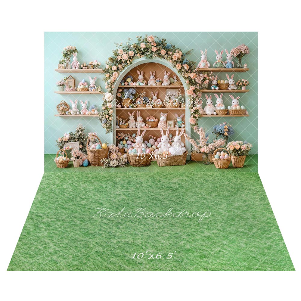 Kate Easter Bunny Backdrop+Green Grass Floor Backdrop