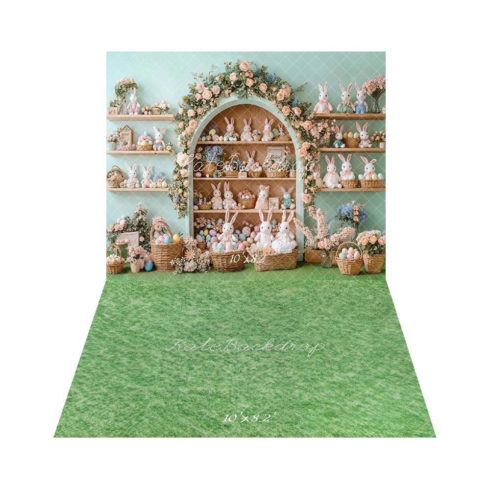 Kate Easter Bunny Backdrop+Green Grass Floor Backdrop