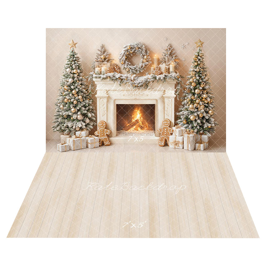 Kate Christmas Tree Fireplace Backdrop+Wood Floor Backdrop