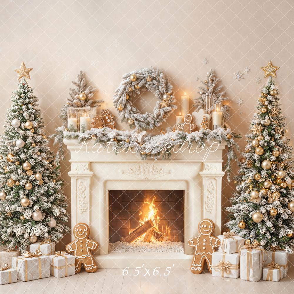 Kate Christmas Fireplace Wreath Presents Backdrop Designed by Emetselch - Kate Backdrop AU