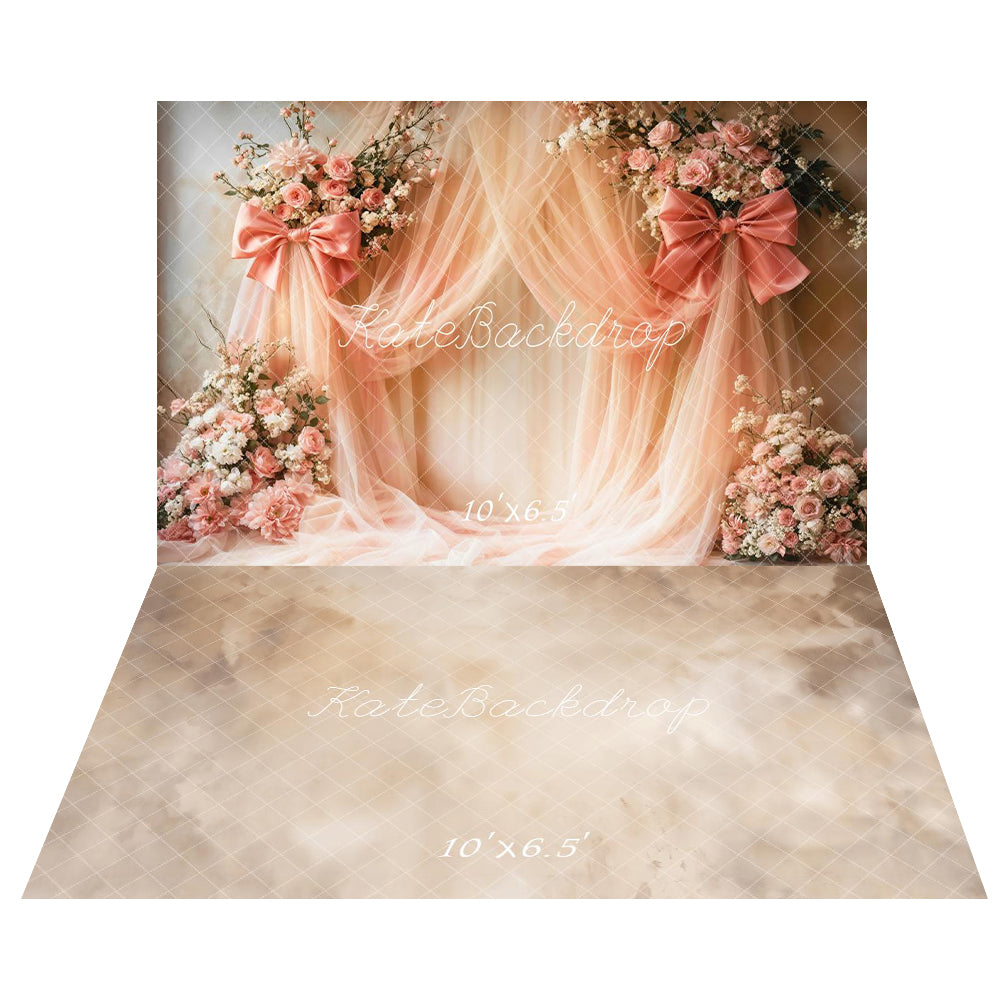 Kate Peach Curtains Bows Backdrop+Abstract Floor Backdrop