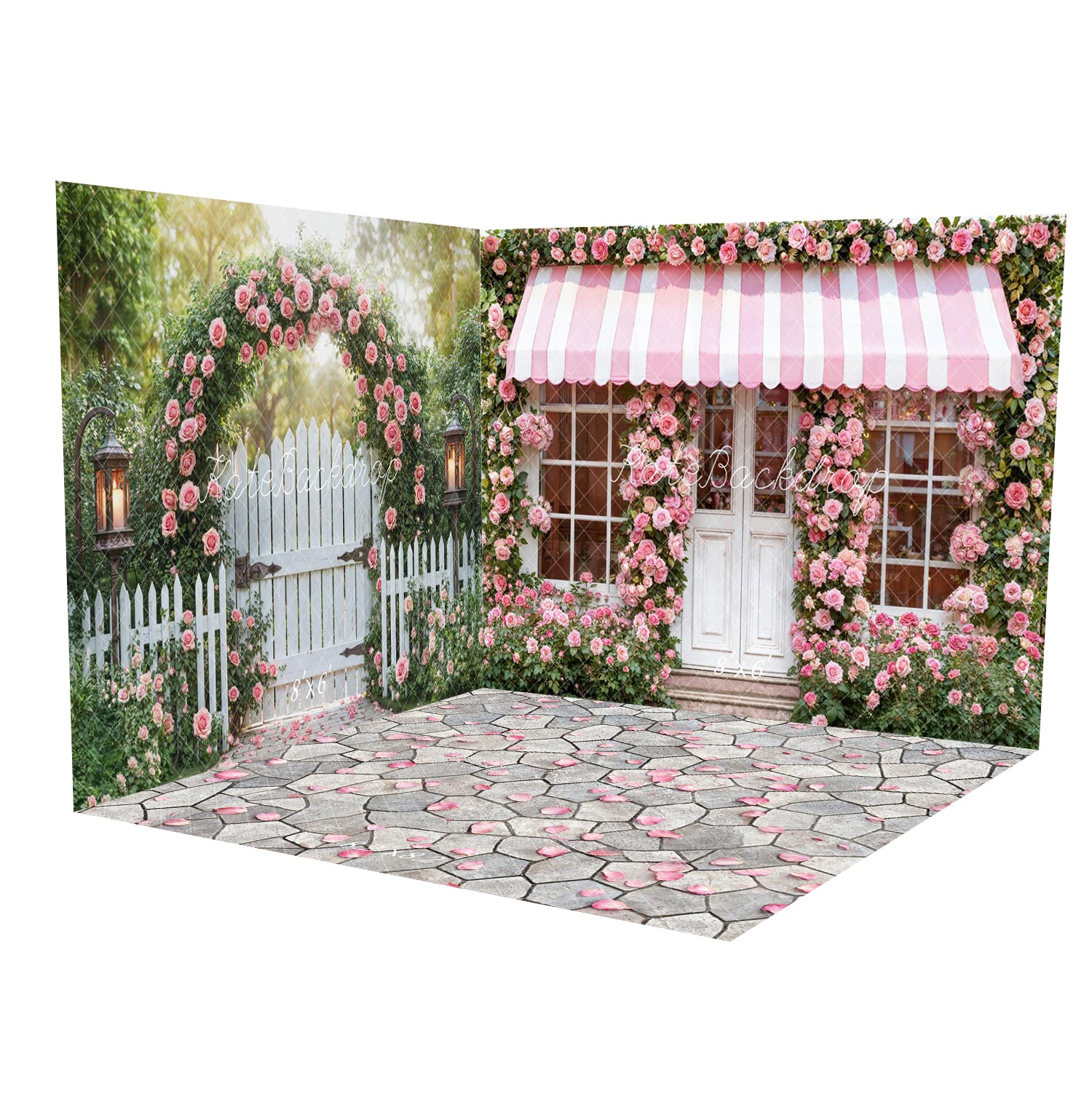 Kate Arch Fence Pink Flowers Spring Room Set
