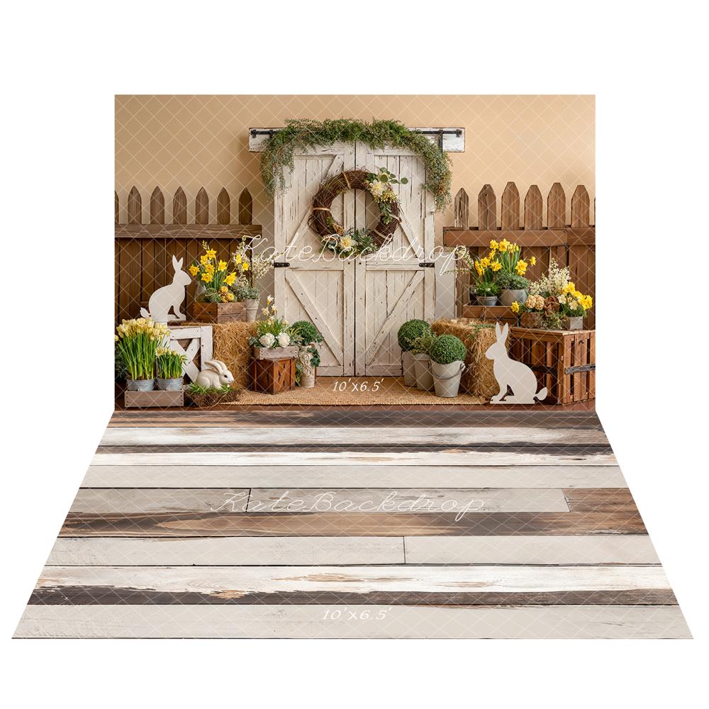 Kate Easter Bunny Door Backdrop+Wood Floor Backdrop