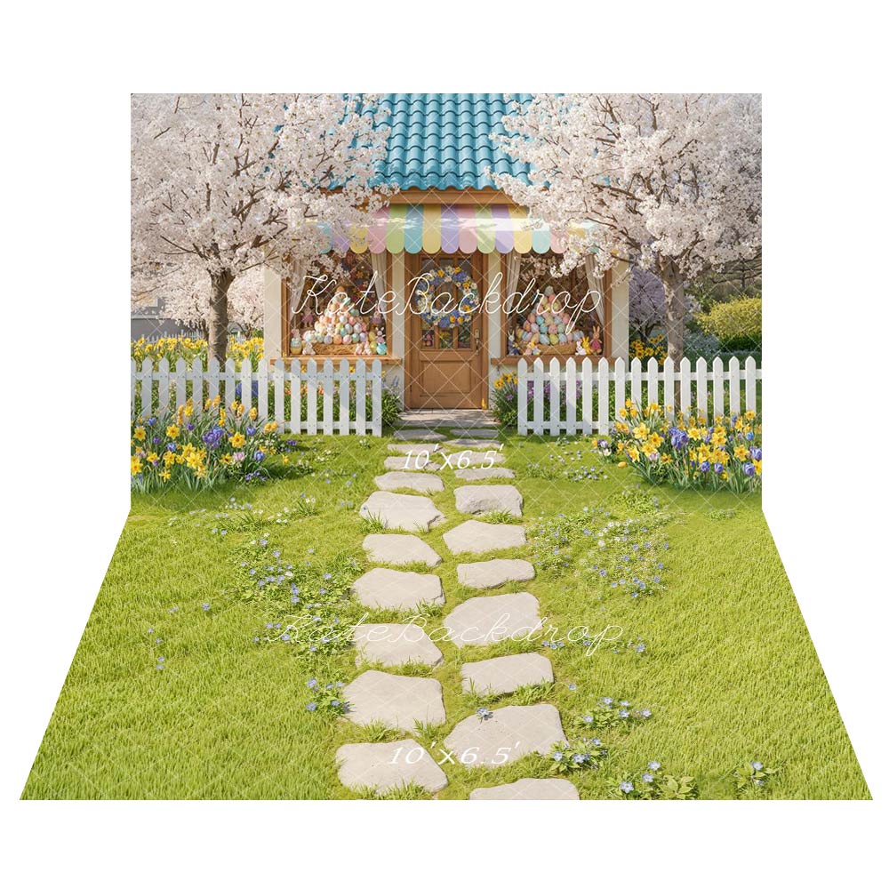 Kate Easter Egg Flower Tree Backdrop+Green Grass Stone Floor Backdrop