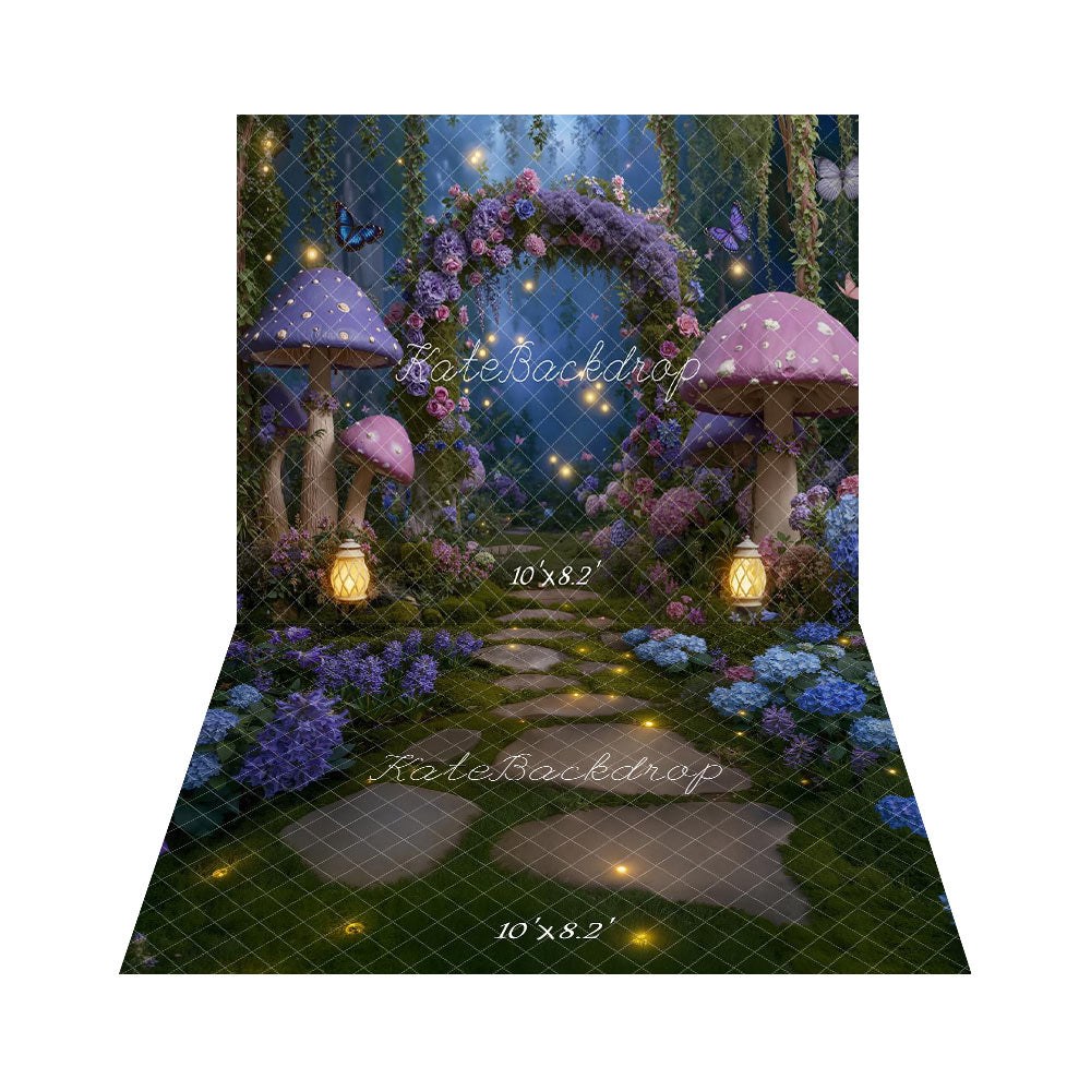 Kate Night Fairy Mushroom Backdrop+Hydrangea Stone Floor Backdrop - Kate Backdrop AU