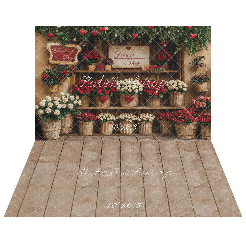 Kate Valentine's Day Flower Shop Backdrop+Stone Floor Backdrop