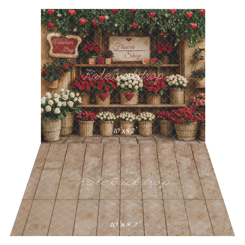 Kate Valentine's Day Flower Shop Backdrop+Stone Floor Backdrop