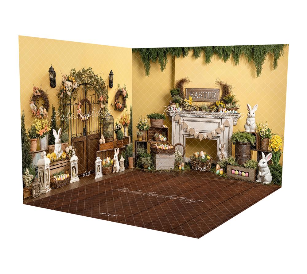 Kate Easter Bunny Door Fireplace Yellow Wall Room Set