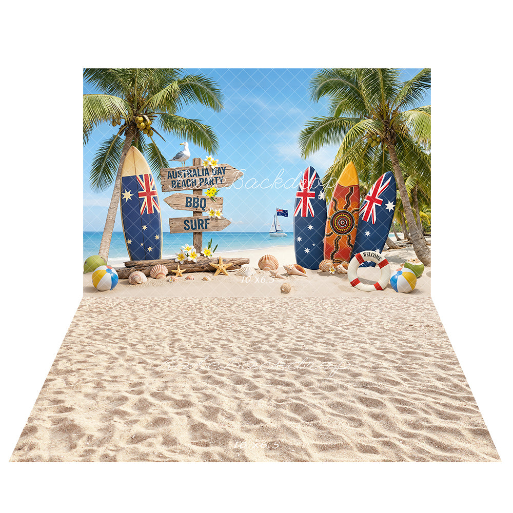 Kate Surfboard Australian Day Backdrop+Sand Floor Backdrop