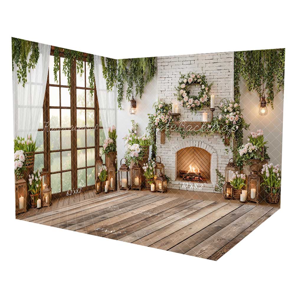 Kate Spring Window Brick Fireplace Room Set