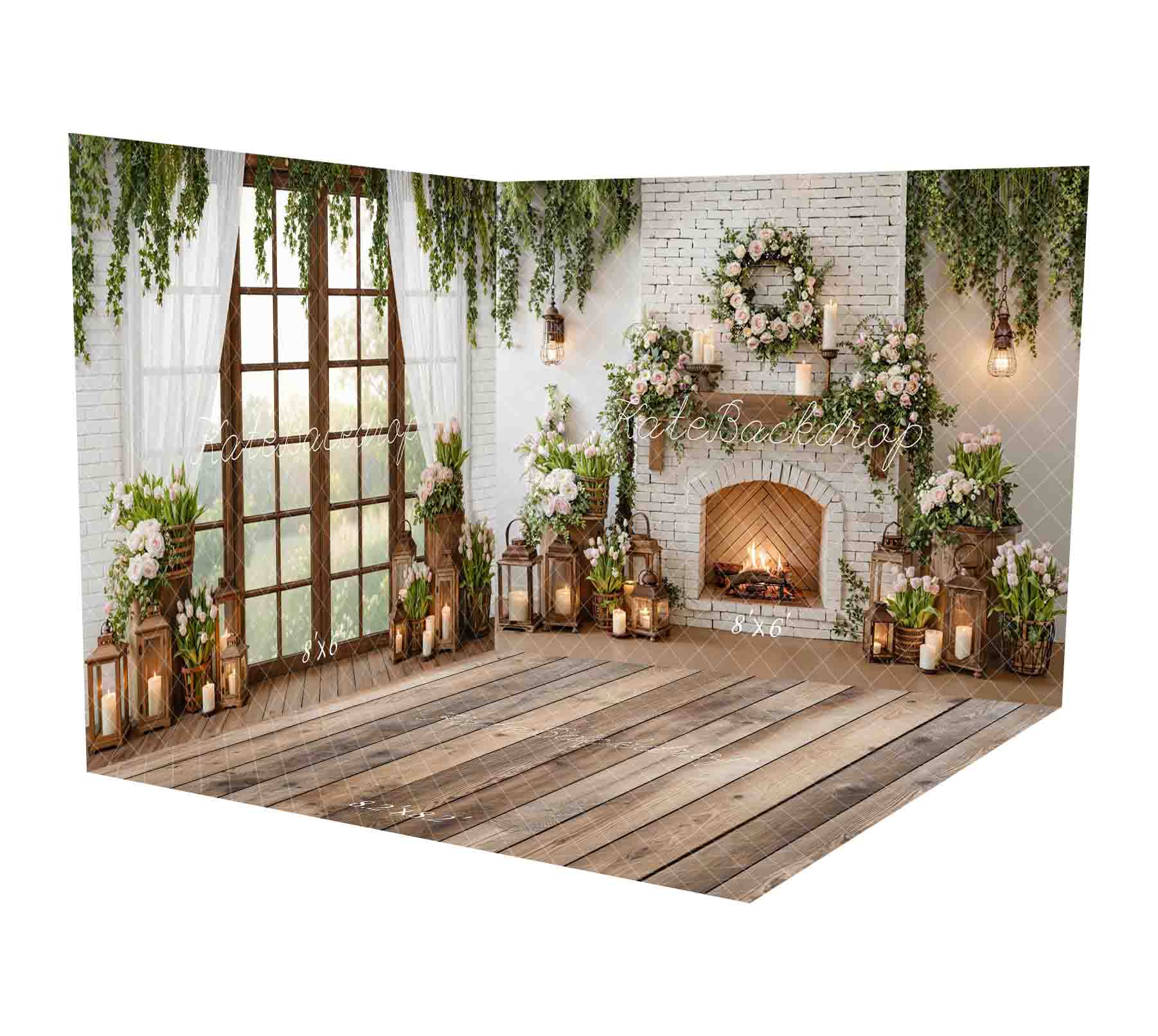 Kate Spring Window Brick Fireplace Room Set