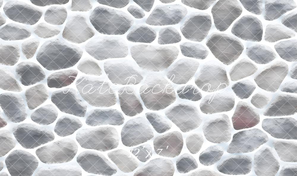 Kate Grey Cobblestone Wall Texture Vinyl Backdrop Floor