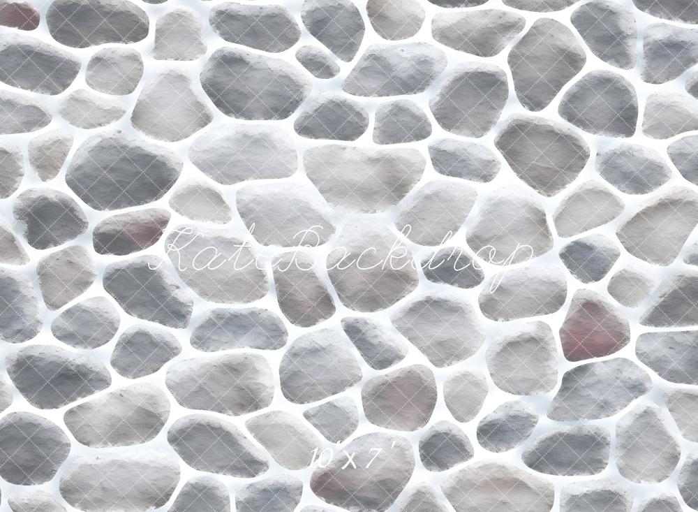 Kate Grey Cobblestone Wall Texture Vinyl Backdrop Floor