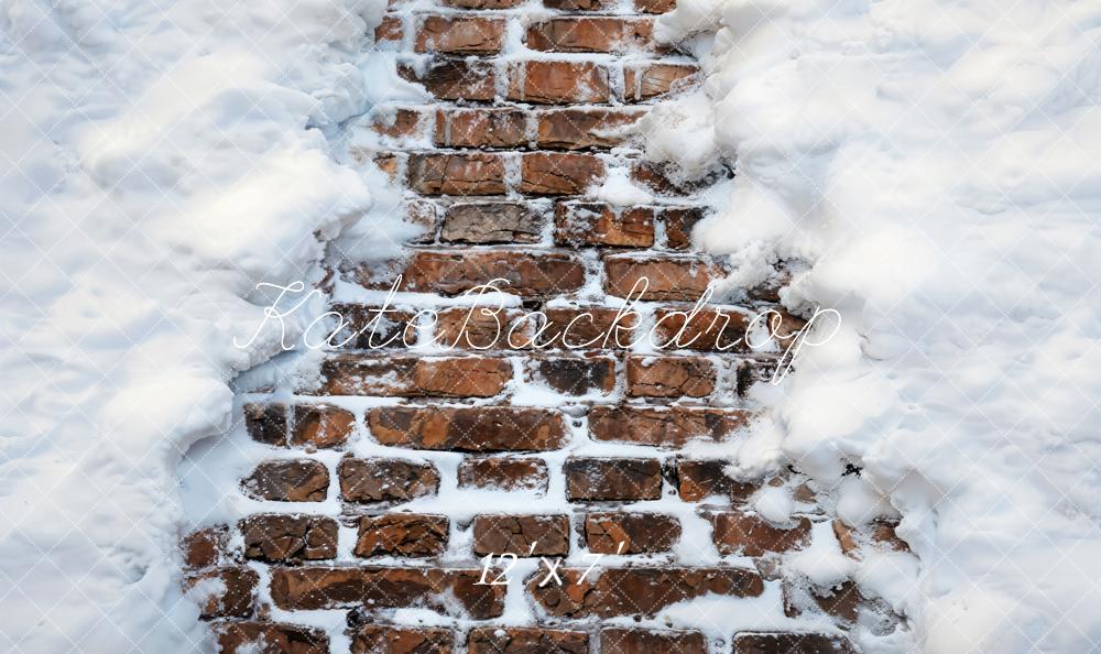 Kate Winter Snow Brick Wall Vinyl Backdrop Floor