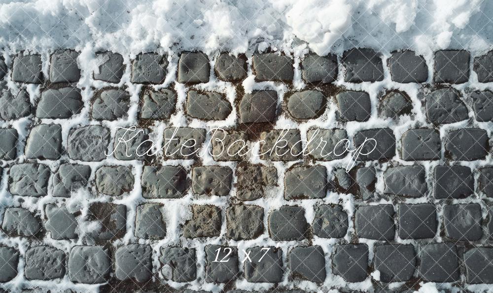 Kate Brick Wall Snow Vinyl Backdrop Floor