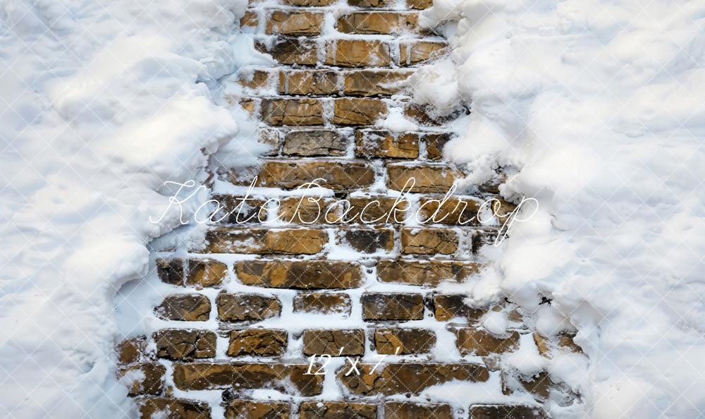 Kate Retro Brick Wall Snow Vinyl Backdrop Floor