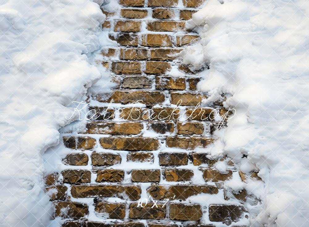 Kate Retro Brick Wall Snow Vinyl Backdrop Floor