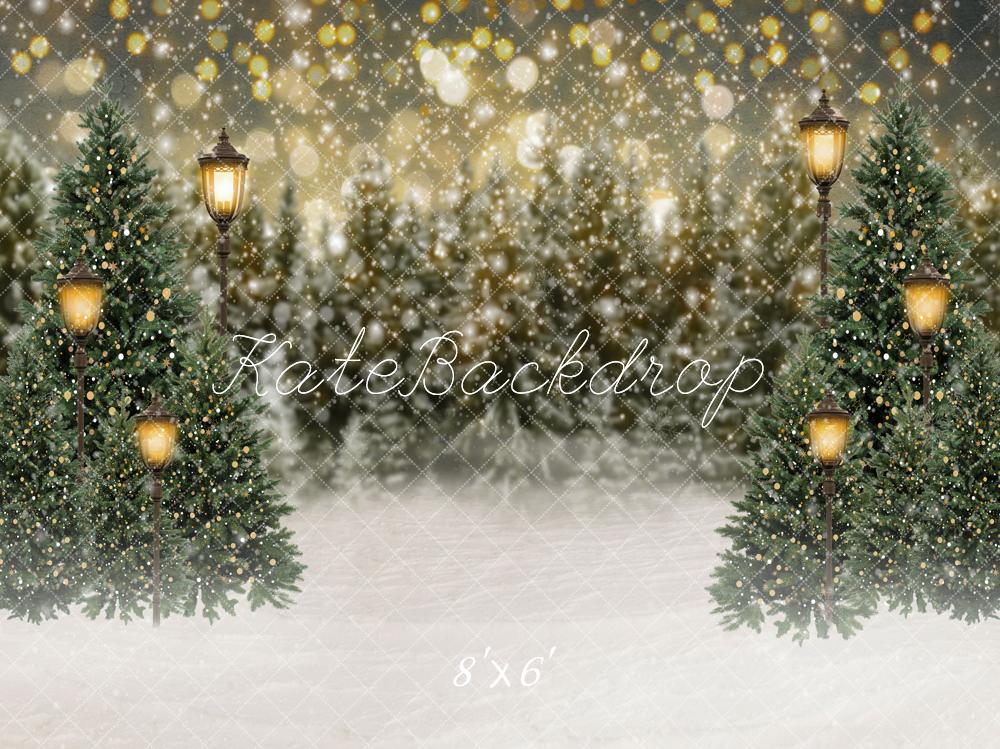 Kate Christmas Snow Forest Lights Fleece Backdrop for Photography - Kate Backdrop AU