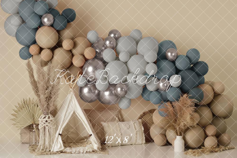 Kate Boho Balloons Tent Fleece Backdrop Matte Blue Designed by Mandy Ringe Photography - Kate Backdrop AU