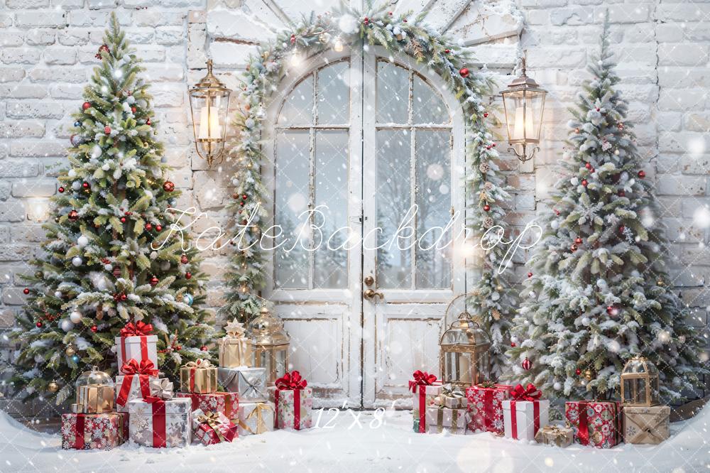 Kate Christmas Snow Tree Door Fleece Backdrop Designed by Emetselch - Kate Backdrop AU