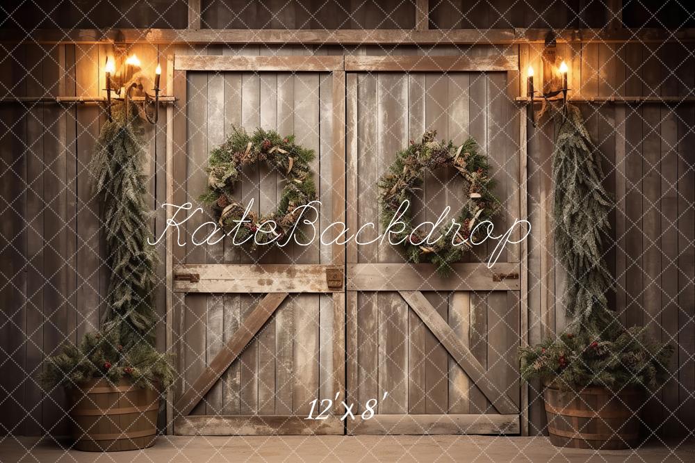 Kate Christmas Old Barn Door Fleece Backdrop for Photography - Kate Backdrop AU