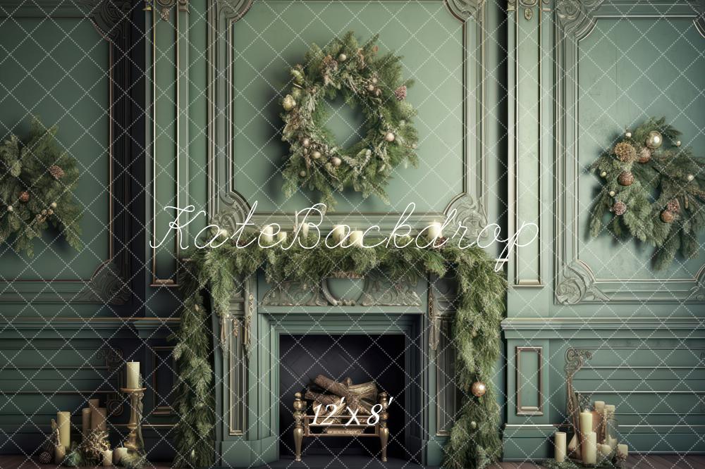 Kate Fireplace Christmas Greenery Fleece Backdrop Designed by Mandy Ringe Photography - Kate Backdrop AU
