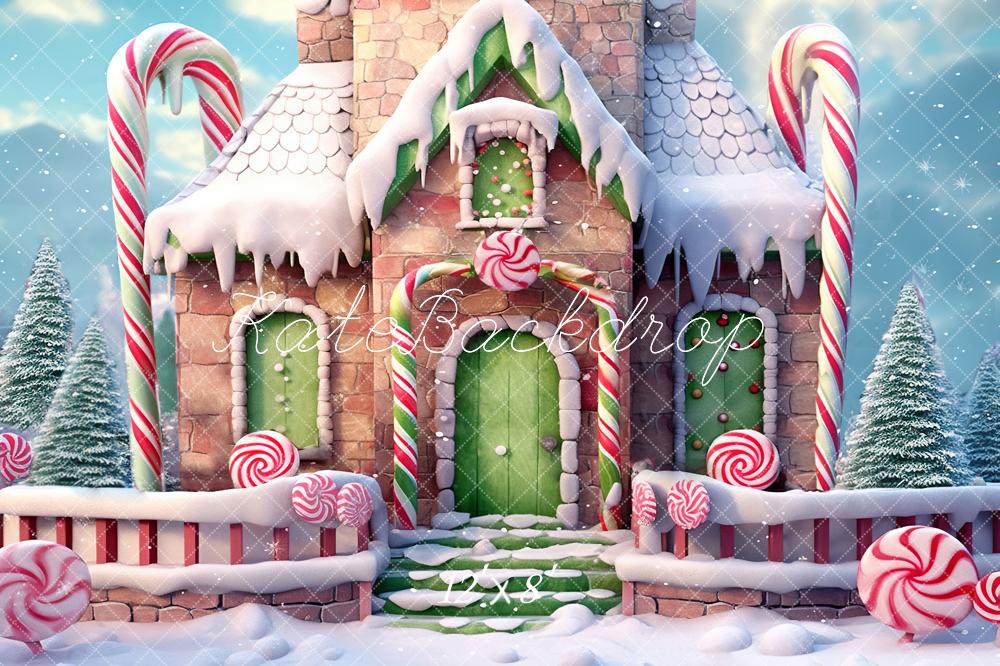 Kate Christmas Winter Candy House Fleece Backdrop Designed by Emetselch - Kate Backdrop AU
