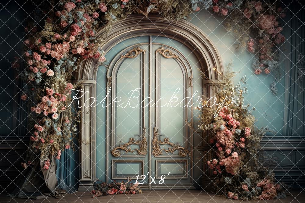 Kate Blue Door Floral Arch Fleece Backdrop Designed by Emetselch - Kate Backdrop AU