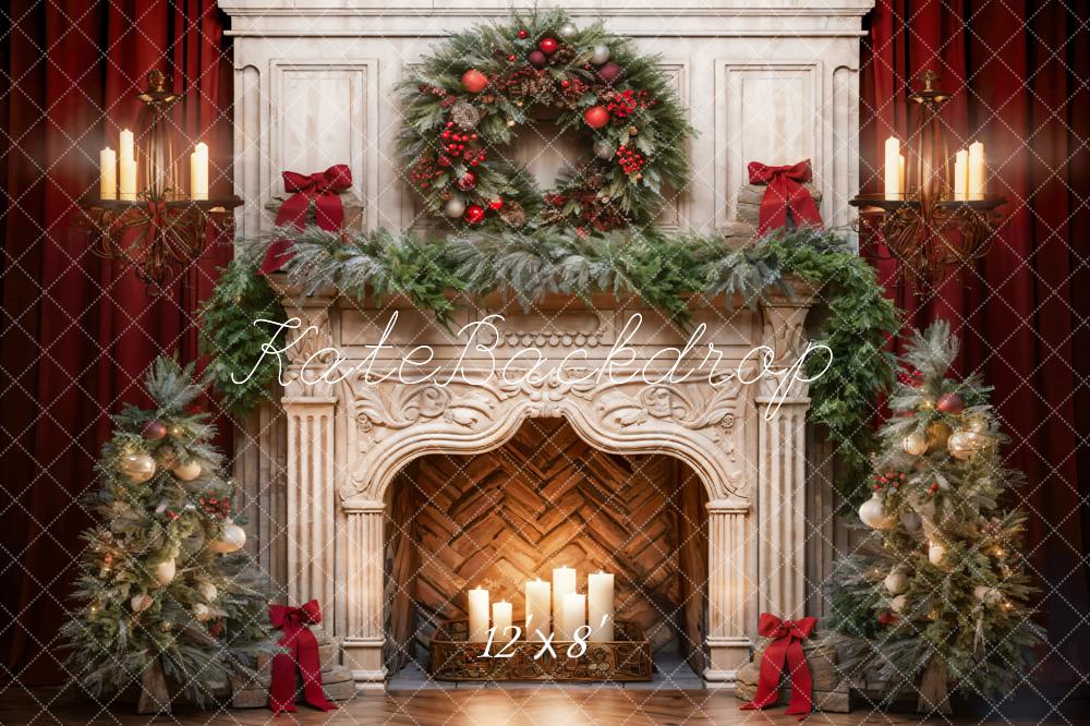 Kate Fleece Christmas Tree Fireplace Backdrop Designed by Emetselch - Kate Backdrop AU