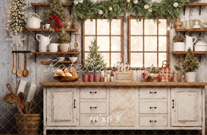 Kate Fleece Retro Christmas Kitchen Window Backdrop Designed by Emetselch - Kate Backdrop AU