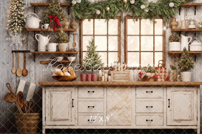 Kate Fleece Retro Christmas Kitchen Window Backdrop Designed by Emetselch - Kate Backdrop AU