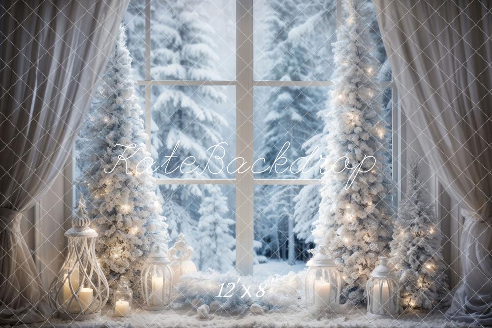 Kate Winter Christmas Tree Window Light Fleece Backdrop Designed by Emetselch - Kate Backdrop AU
