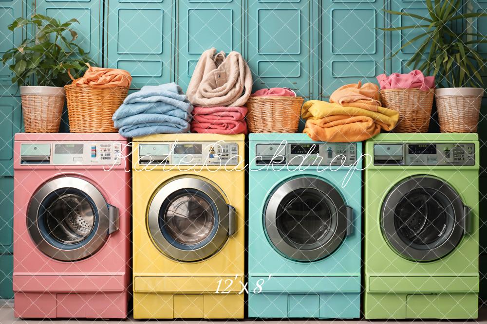 Kate Laundry Day Colorful Washing Machine Fleece Backdrop Designed by Chain Photography - Kate Backdrop AU
